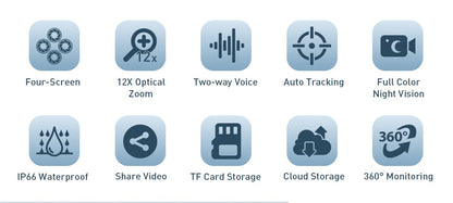 LS VISION 20MP IP Camera with 5m Cord 12X Zoom WiFi Security Cameras 4 Screens Night Vision Human Detection Auto Tracking HiEasy