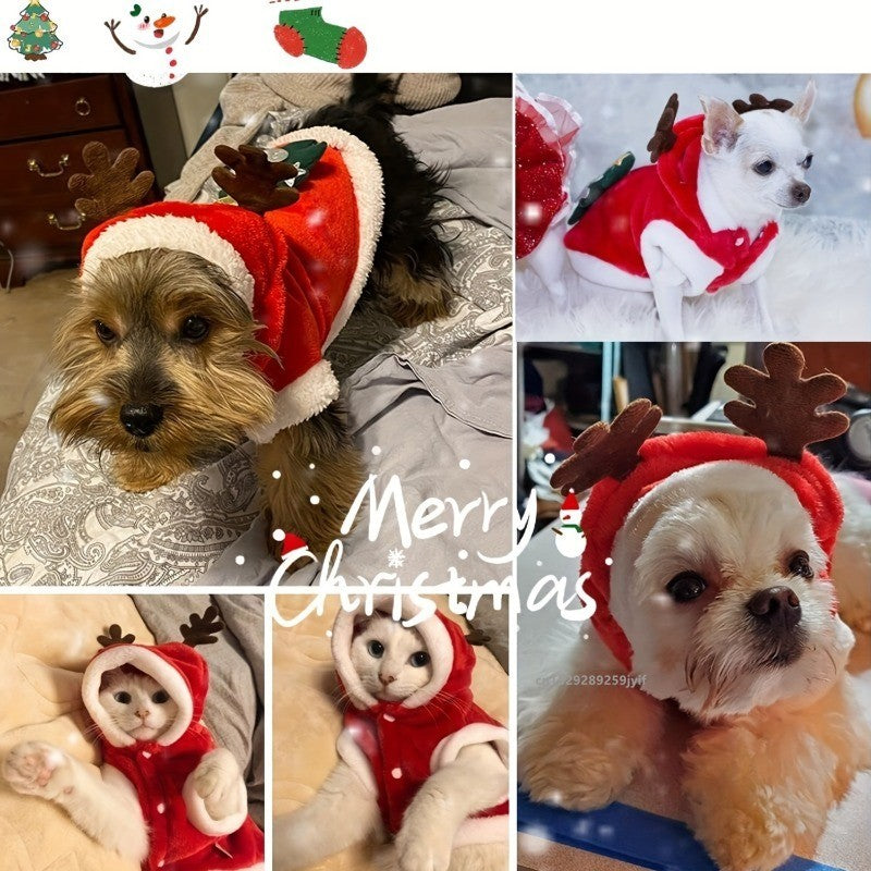 Fantasia de Natal para Cães Moletom Vermelho Festivo com Galhadas Roupa de Inverno Aconchegante para Filhotes Pequenos Chihuahua Yorkshire