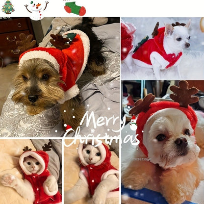Fantasia de Natal para Cães Moletom Vermelho Festivo com Galhadas Roupa de Inverno Aconchegante para Filhotes Pequenos Chihuahua Yorkshire