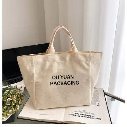 Wholesale 100pcs/lot Recycled Reusable Daily Handbag Custom Logo Cotton Canvas Tote Bag Convenient Shopping Women Gift Bag