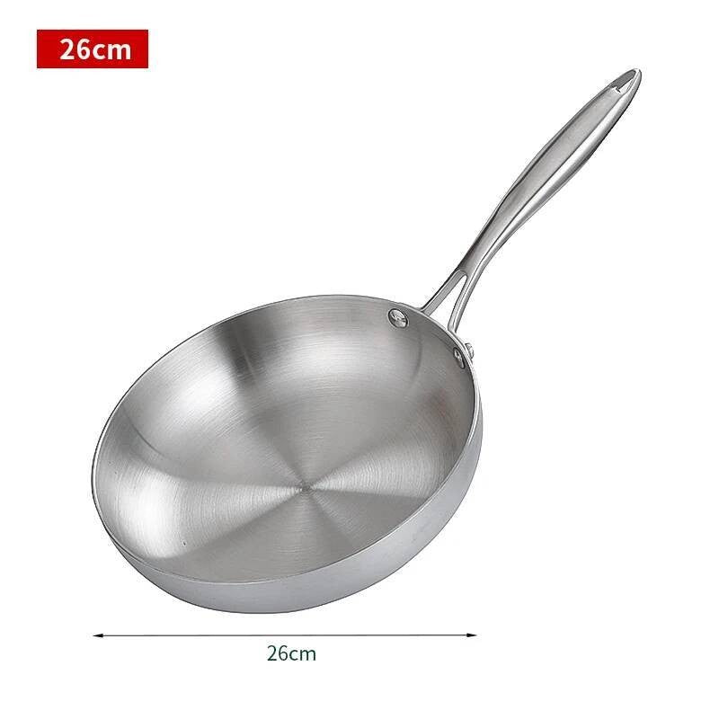 Panela de Fritar Aço Inoxidável 304, Antiaderente para Bife, Panela de Cozinha sem Revestimento para Fogão a Gás e Cooktop de Indução