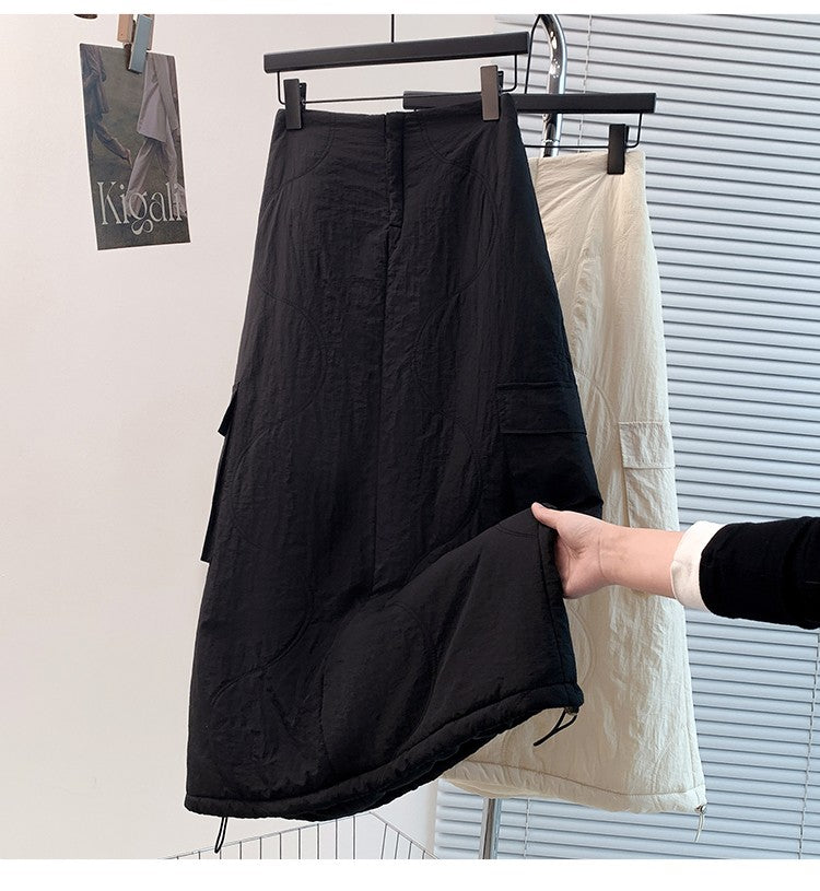 Artistic Long Thiened down Cotton f Skirt plus Size Women's Winter New Sle Fluffy Warm A-Line Skirt Commute Sle