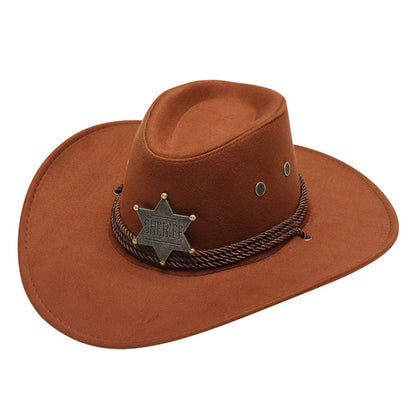 Chapéu Unissex de Cowboy para Praia em Camurça Sintética Aba Larga Proteção Solar Chapéu de Festa Cosplay Chapéu de Jazz Cor Sólida Respirável