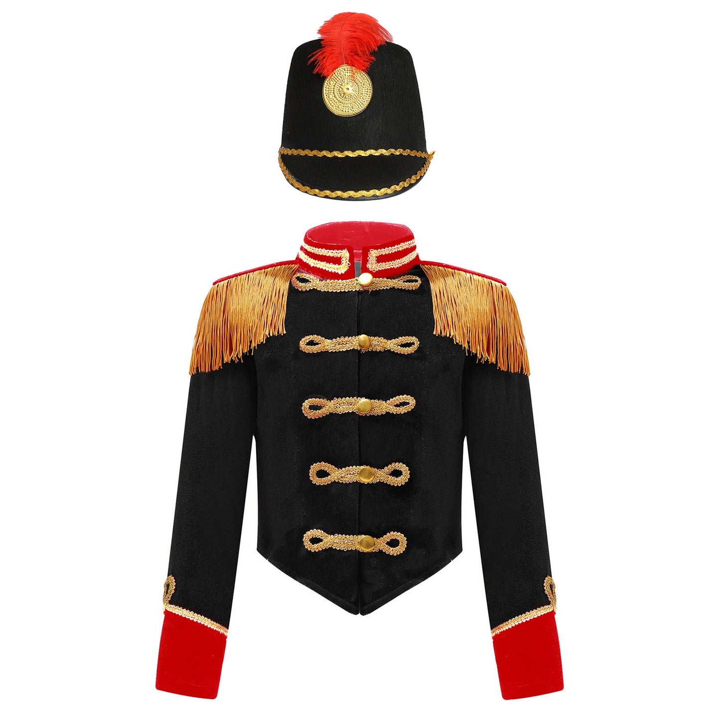 Girls Boys Marching Band Costume Outfits Circus Ringmaster Jacket Coat Team Performance Drummer Drum Major Uniform with Hat Sets