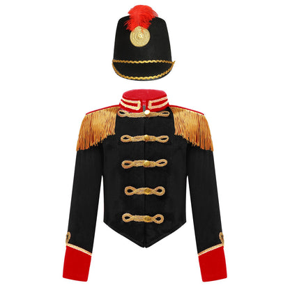 Girls Boys Marching Band Costume Outfits Circus Ringmaster Jacket Coat Team Performance Drummer Drum Major Uniform with Hat Sets