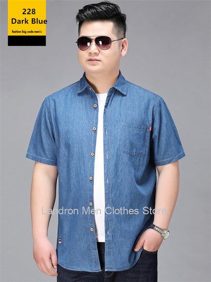 Denim Shirts Men Cotton Short Sleeve Summer Casual Jeans PLus Size 5XL 6XL 7XL Big Thin Boys Loose Blouse 8XL Man Male Camisa