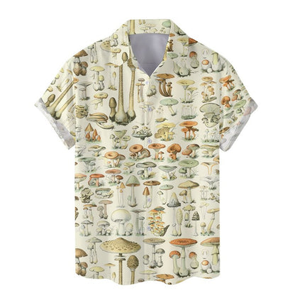 Colorful Mushroom 3d Print Hawaiian Shirt For Men Summer Vacation Plants Beach Shirts Button Short Sleeve Street Aloha Shirt