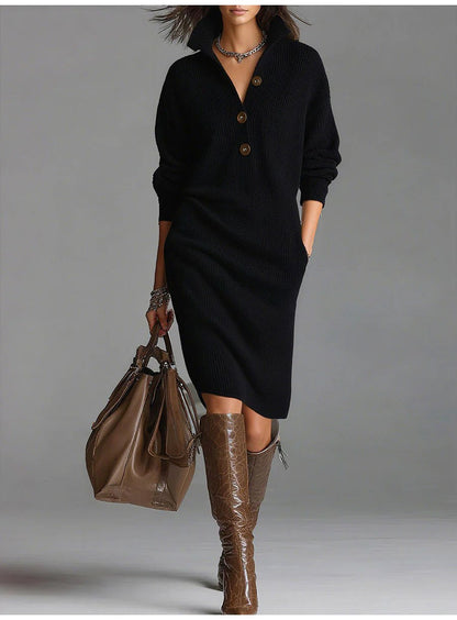 Fall Winter Sweater Dress Women 2025 Fashion Solid Color Slim Long Sleeve Midi Dresses Elegant