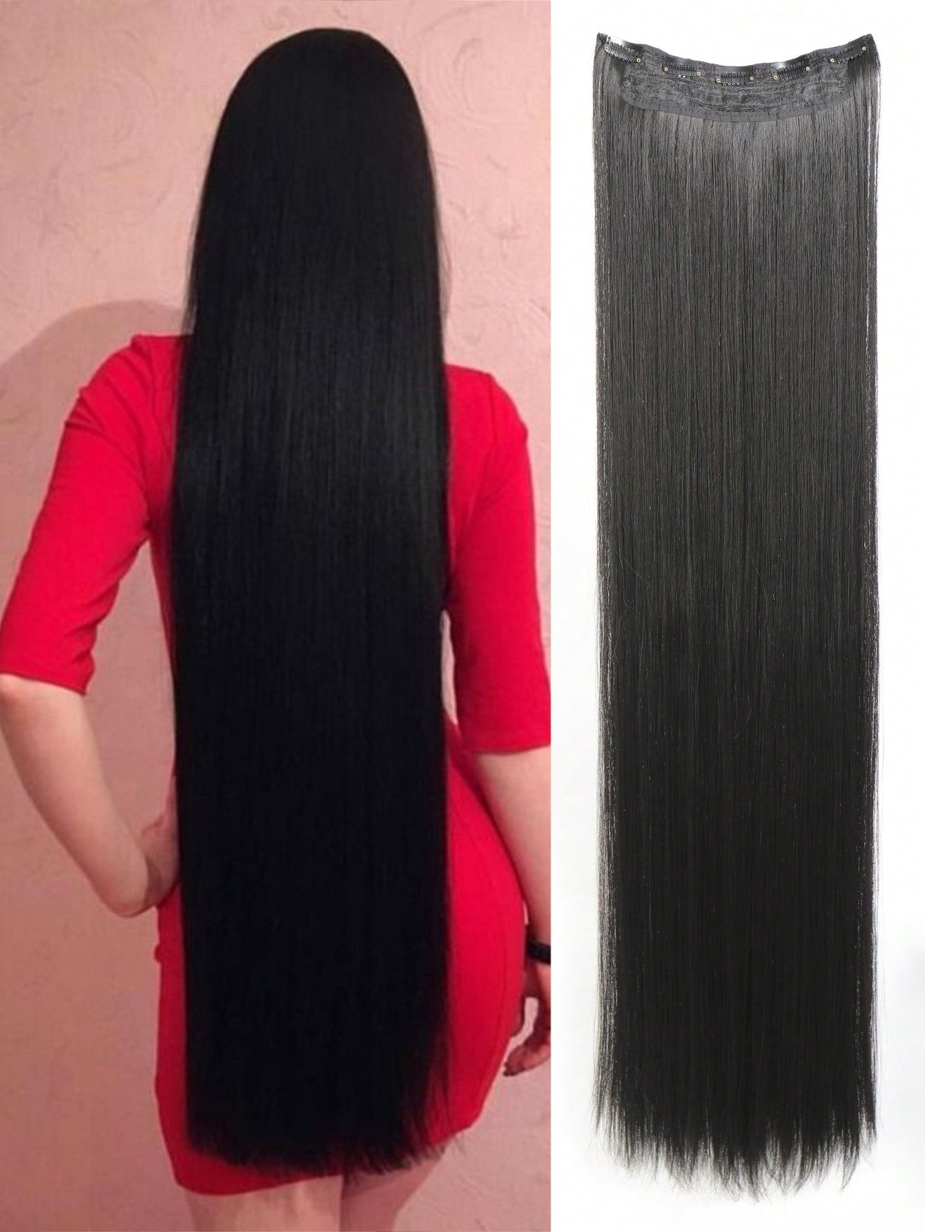 Aosiwig Sintético Super Longo Liso 100cm 5 Presilhas Extensão de Cabelo Natural Preto Loiro Aplique Postiço para Mulheres