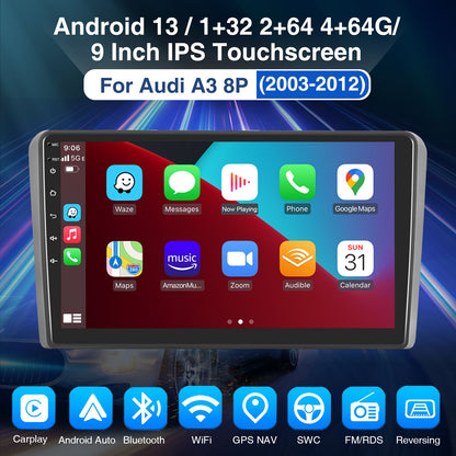 ESSGOO 9" Carplay AndroidAuto Car Stereo Multimedia Player Radio Android 13 GPS SAT Navi Wifi BT FM RDS For Audi A3 8P 2003-2013