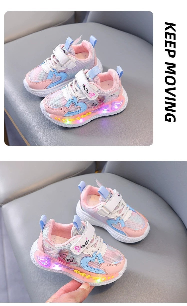 Disney Children Led Shoes Kids Girls Sneakers Frozen Elsa Princess Lighting Shoes Pink Purple Casual Sports Shoes Size 21-31