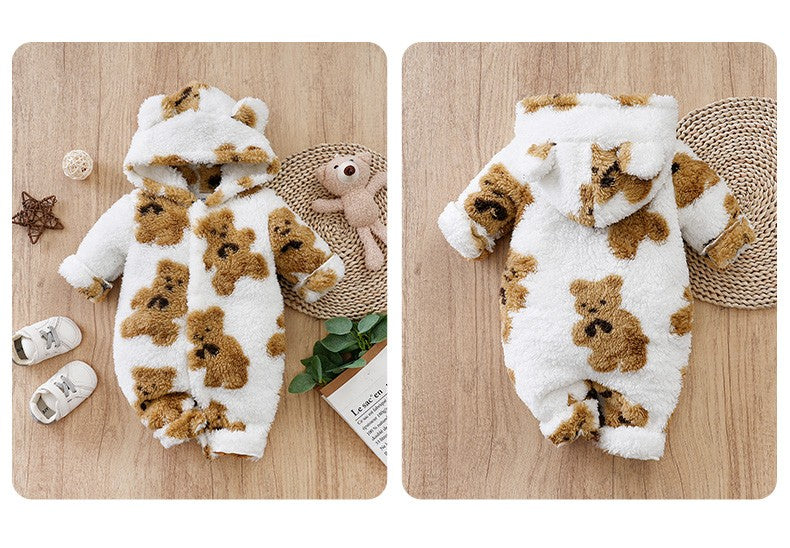 Baby Clothes Cartoon Cute Teddy Bear Plush Comfortable And Soft 0-18 Boys And Girls Autumn And Winter Long Sleeved Baby Jumpsuit