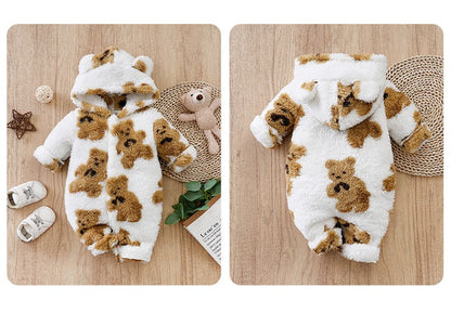 Baby Clothes Cartoon Cute Teddy Bear Plush Comfortable And Soft 0-18 Boys And Girls Autumn And Winter Long Sleeved Baby Jumpsuit