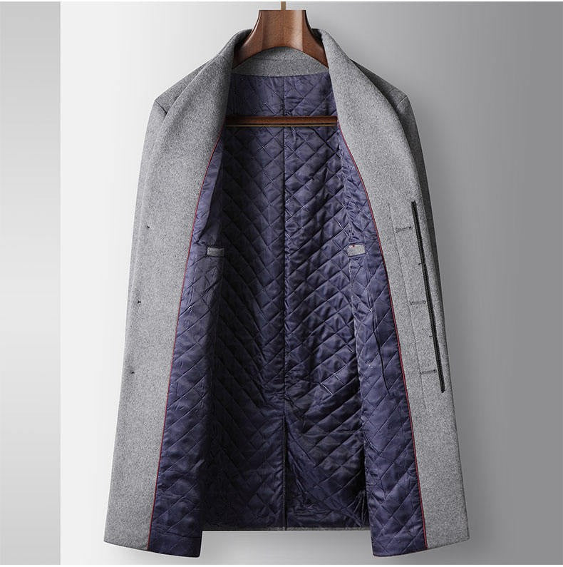 High-quality, fashionable, stylish, versatile, for banquets, shopping, trendy business, casual, solid-color men's woolen overcoa