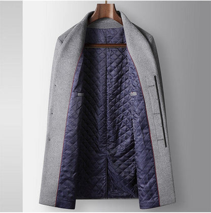 High-quality, fashionable, stylish, versatile, for banquets, shopping, trendy business, casual, solid-color men's woolen overcoa