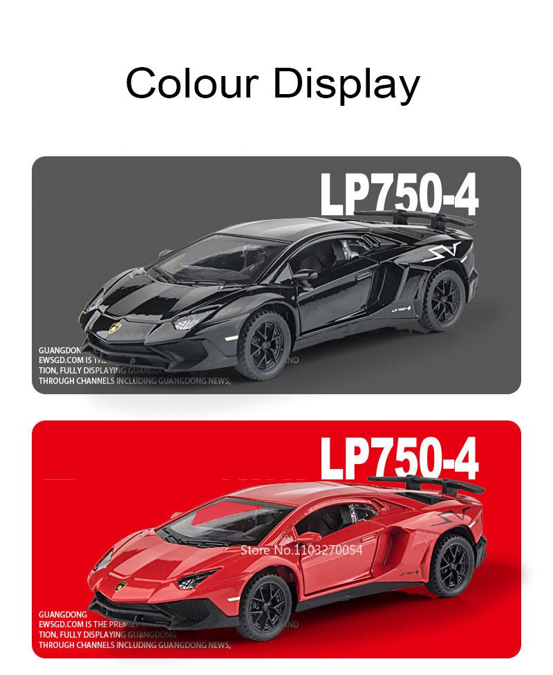 1:32 Divo Alloy Lambor LP750 Modelo de Brinquedo Carro Fundido Porta Aberta com Luz de Som Puxar Para Trás Carros Esportivos em Miniatura Presente para Meninos