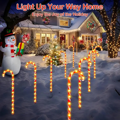 1 set of 5-in-1 outdoor solar powered Christmas cane lights, suitable for decorating Christmas, gardens, and Christmas trees