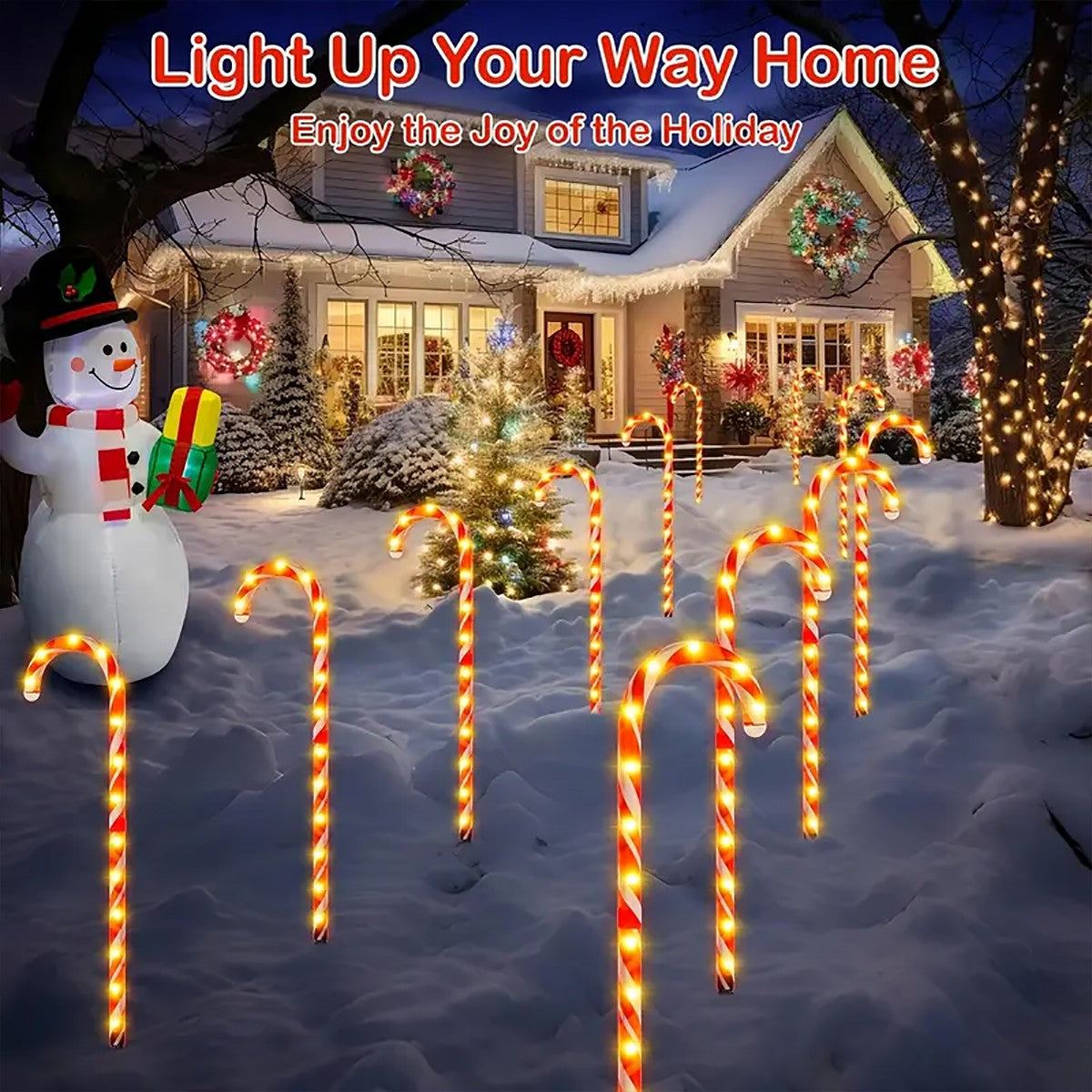 1 set of 5-in-1 outdoor solar powered Christmas cane lights, suitable for decorating Christmas, gardens, and Christmas trees