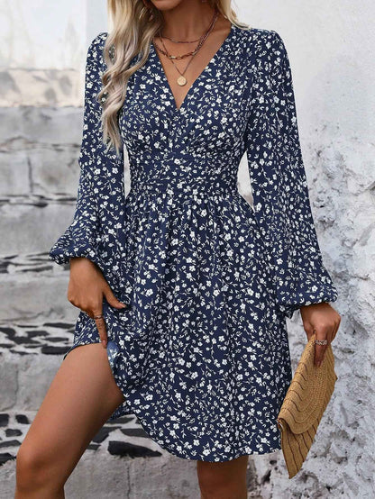 Dresses 2025 Woman Clothing V Neck Lantern Sleeve Wrap Mini Dress Ruched Waist Flowy Hem Elegant for Autumn and Party Styles ?