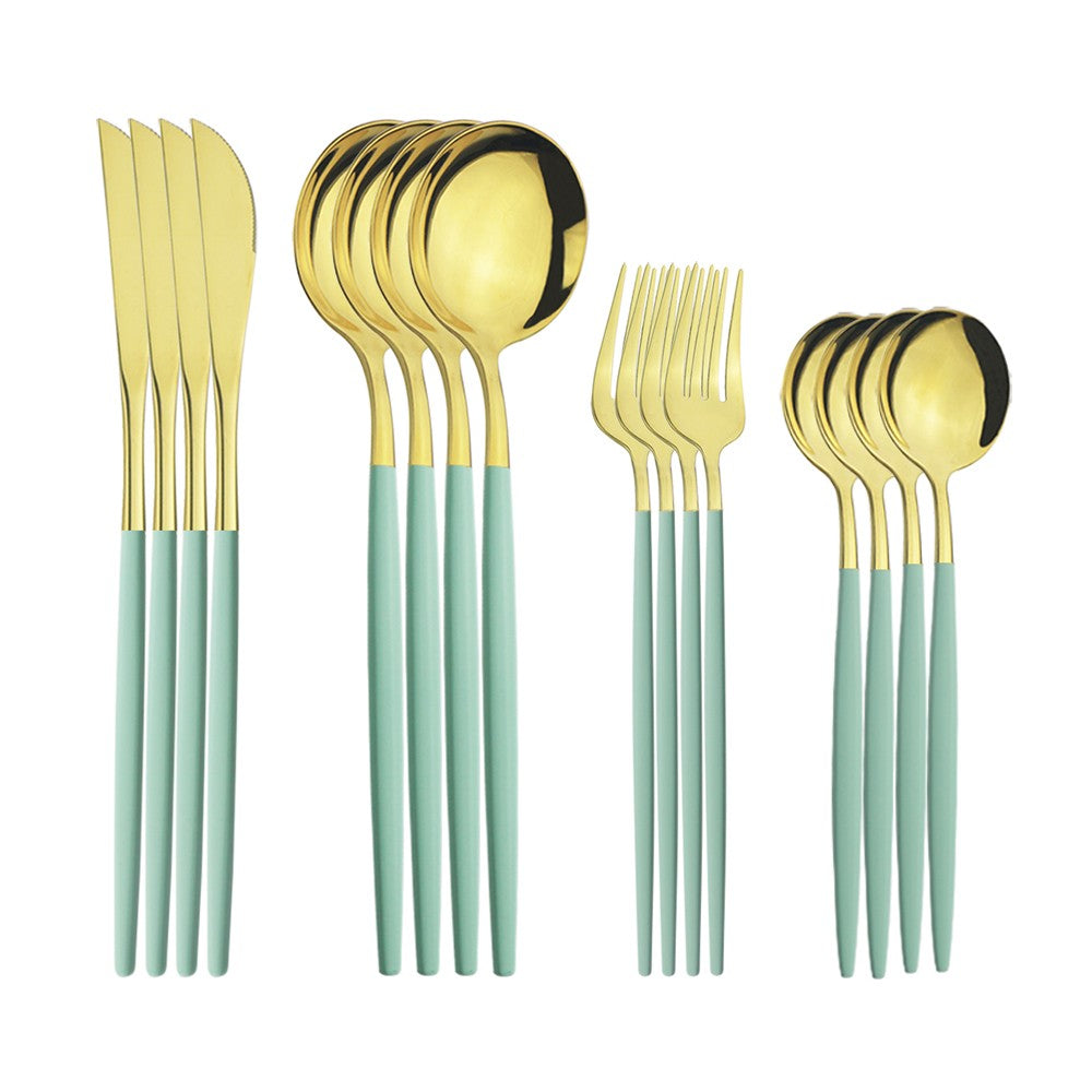 Conjunto de 16 talheres de aço inoxidável Verde Menta, facas, garfos, colheres de sobremesa para casa, jogo de talheres para cozinha