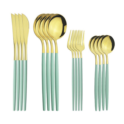 Conjunto de 16 talheres de aço inoxidável Verde Menta, facas, garfos, colheres de sobremesa para casa, jogo de talheres para cozinha