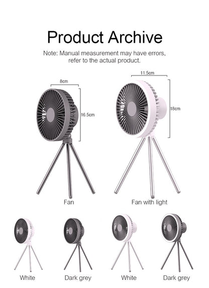 10000mAh 4000mAh Camping Fan Rechargeable Desktop Portable Circulator Wireless Ceiling Electric Fan with Power Bank LED Lighting