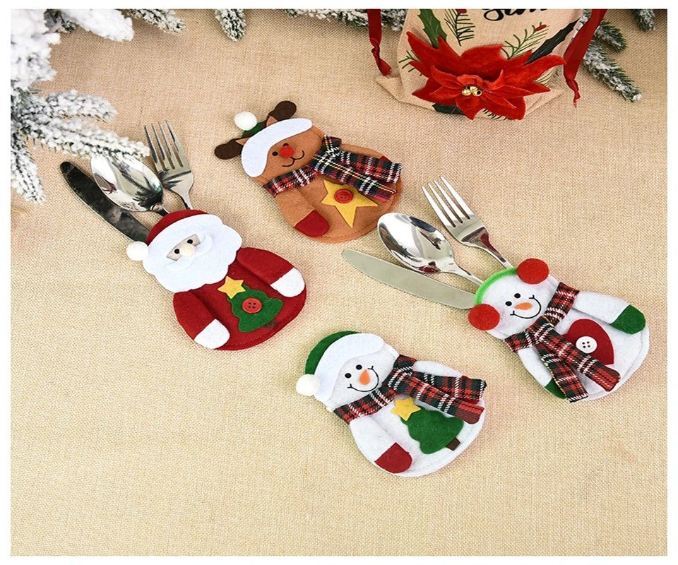 1/3pc Christmas Cutlery Set XMAS Elder Snowman Elk Doll Knife Fork Cutlery Set Cloth Art Knife And Fork Set Decoration For XMAS