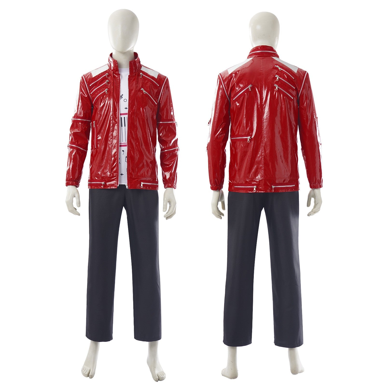 Red Zipper Michael Jackson MJ Beat It Jacket for Impersonators PU Leather Punk Casual Coat Halloween Stage Christmas Outwear Cos