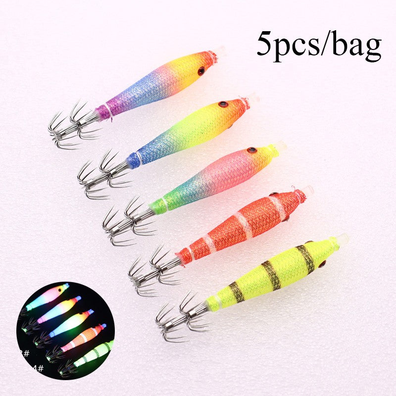 5 unidades/saco 68mmRolo de Pano Luminoso UV Tubo de Sopro Pesca Polvo Isca de Camarão de Madeira Anzol de Lula pesca Anzol de Explosão de Pesca