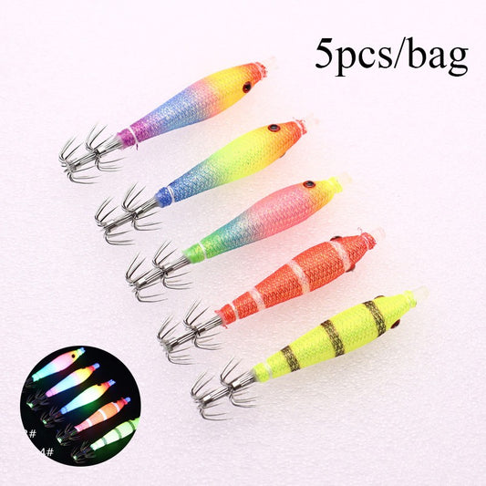 5 unidades/saco 68mmRolo de Pano Luminoso UV Tubo de Sopro Pesca Polvo Isca de Camarão de Madeira Anzol de Lula pesca Anzol de Explosão de Pesca