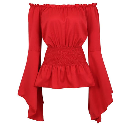 Renaissance Off Shoulder Long Sleeves Corset Blouse Women Medieval Victorian Costume Gothic Pirate Shirt Plus Size Boho Top