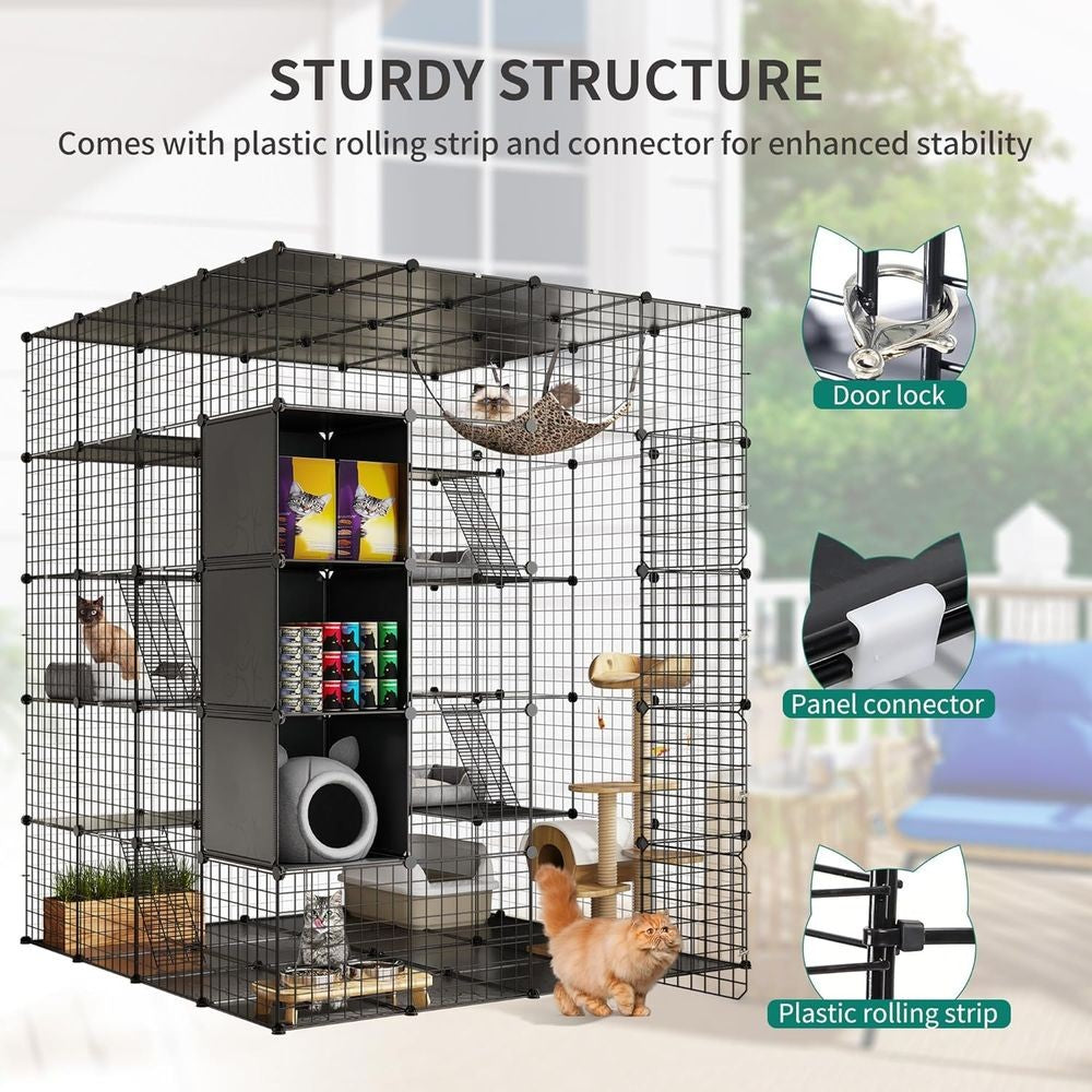 Gaiola Grande Interna com Armazenamento Cubo DIY Gatis Externos Cercados Metálicos com Rede Plataformas para 1-4 Gatos 5 Níveis