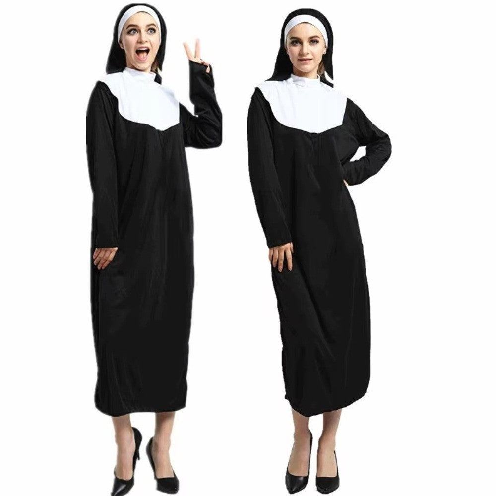 Higih Quality Adult Size Father's Clothing Virgin Mary Black Cosplay Costume Priest Role Nun Costume Cosplay Events