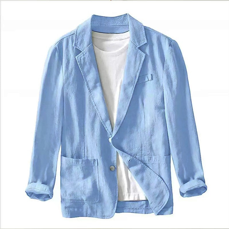 Stylish Retro Linen Blazer for Men Casual Business Formal Wear, Youthful and Loose Suit Jacket -70% Linen, 30% Cotton -8 Colors