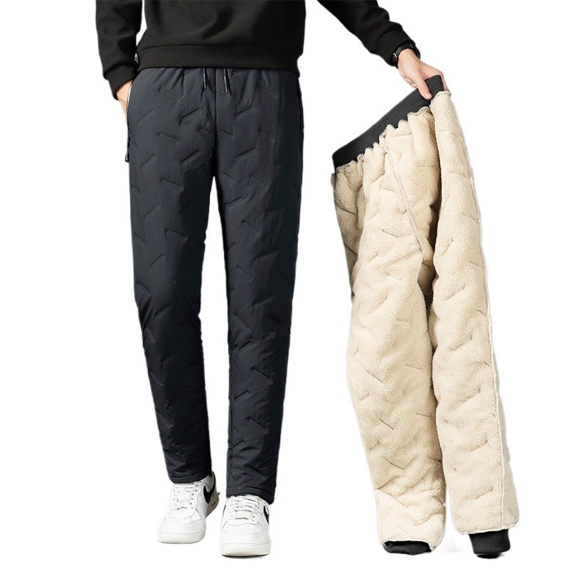 Calça Masculina de Moletom Grossa de Lã Impermeável Inverno Corta-Vento Casual Calça Pesada Calça de Lã de Cordeiro Quente Agasalho