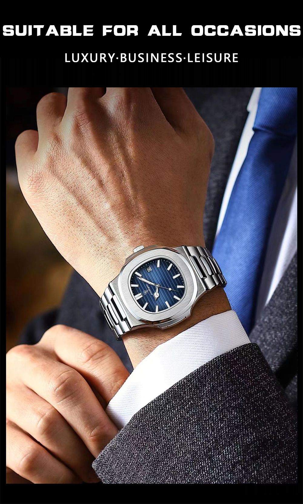 Relógio Masculino de Luxo POEDAGAR 50 ATM À Prova D'água Relógio Masculino Luminoso Data Aço Inoxidável Quadrado Quartzo Relógios Masculinos reloj hombre