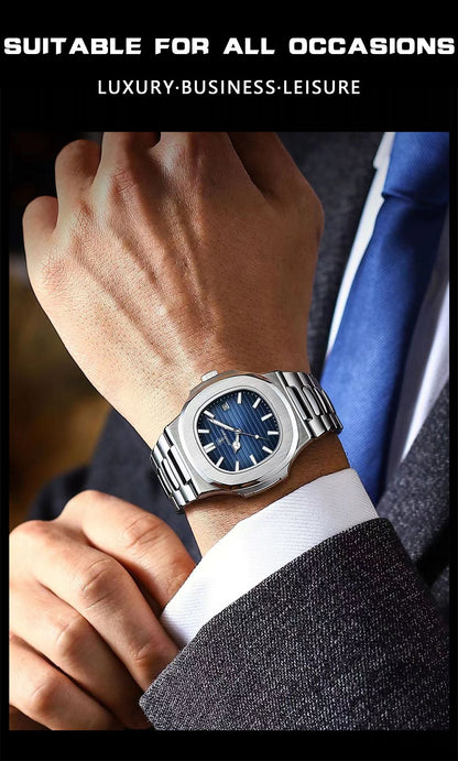Relógio Masculino de Luxo POEDAGAR 50 ATM À Prova D'água Relógio Masculino Luminoso Data Aço Inoxidável Quadrado Quartzo Relógios Masculinos reloj hombre