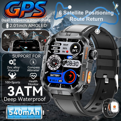 2026 New Millitary Grade GPS Position 2.01"Smart Watch Men 3ATM Waterproof Compass 540mAh Bluetooth Call Sports Smartwatches IOS