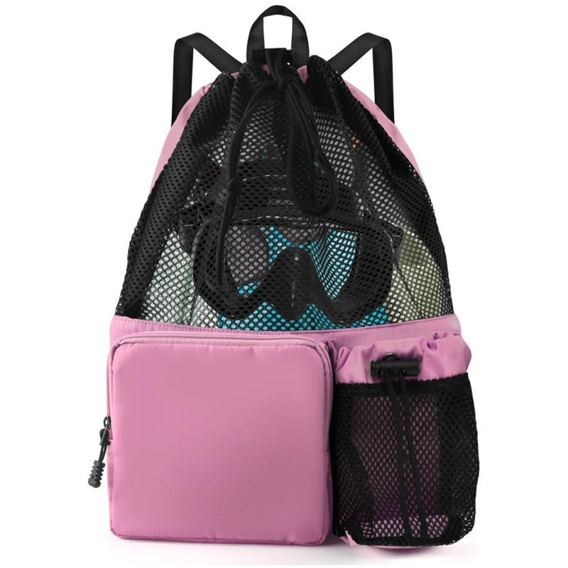 1 Mochila de Cordão de Malha Grande Capacidade Academia Praia Viagem Bolsa Poliéster Mochila Esportiva ao Ar Livre