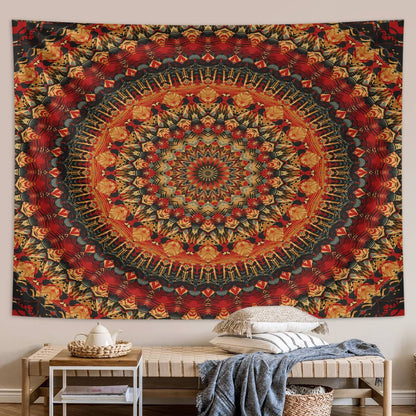 1pc Bohemian Mandala Tapestry, Retro Plant Flower psychedelic Tapestry, Hippie Style Room Decoration Wall Hanging