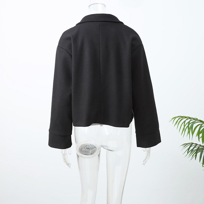 Solid Lace Up Faux Fur Sleeve Jacket Woman Elegant Mid-length V-neck Woolen Blend Coat Autumn Casual Fashion Scarf Outwear 2025