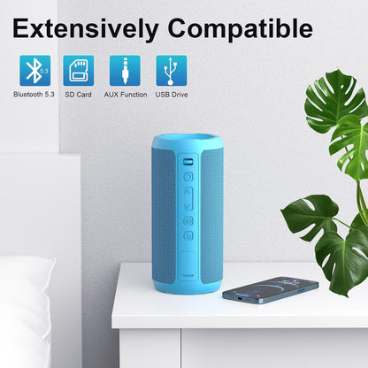 Caixa de Som Portátil Sem Fio Bluetooth 5.3 Ortizan, Graves Potentes, Luzes RGB, À Prova d'Água IPX7, TWS, Entrada AUX e Cartão TF, Ideias para Presente