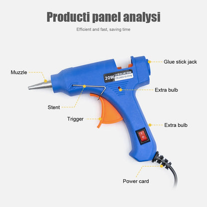 JCD Pistola de Cola Quente de 20W DIY Mini Pistolas Industriais Domésticas Ferramenta de Reparo Elétrica com Temperatura de Aquecimento com 20 Peças de Bastões de Cola de 7mm
