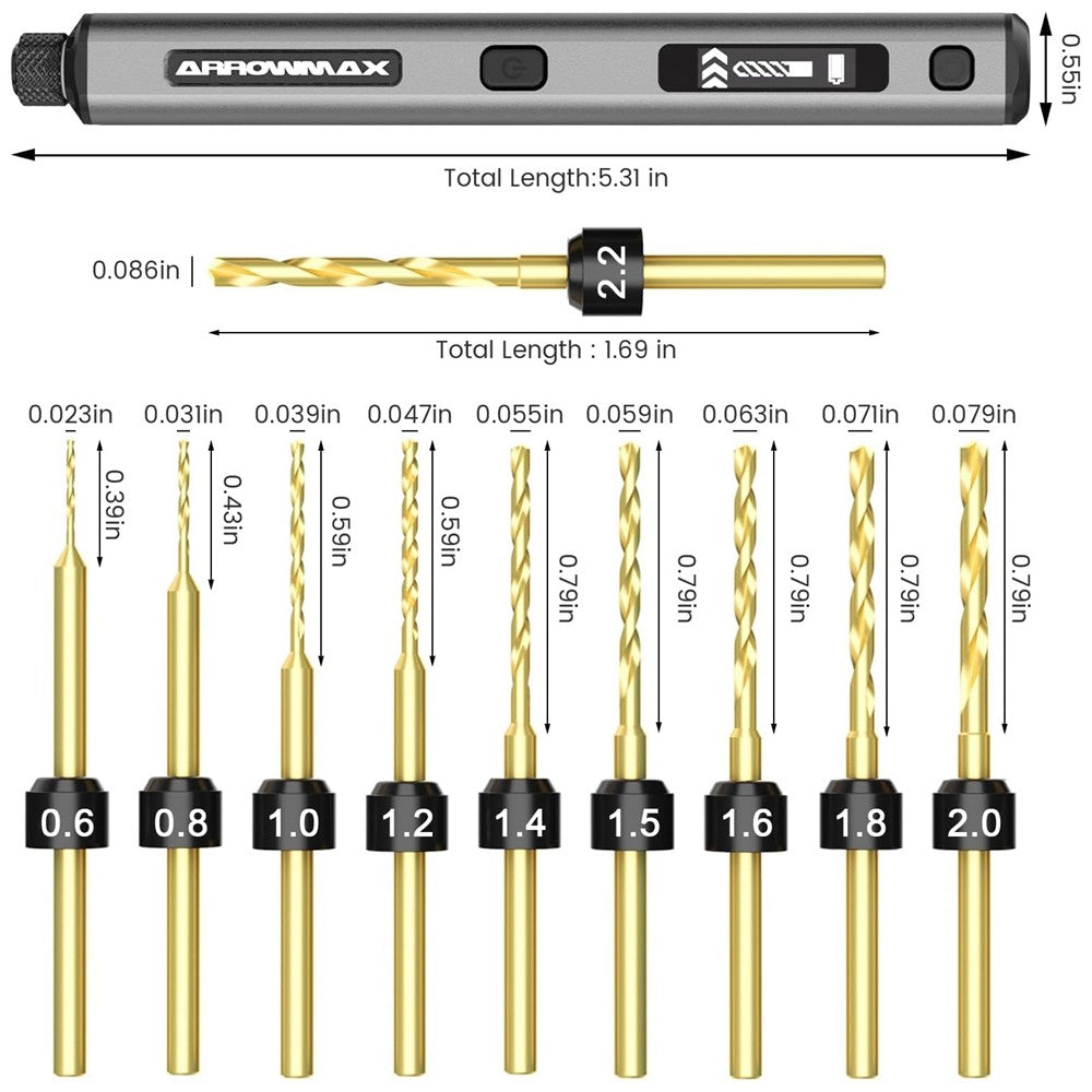 Mini Furadeira Elétrica ARROWMAX Ferramenta Rotativa Furadeira Sem Fio Recarregável para Artesanato Madeira Plástico Alumínio Moeda Casa DIY SDS Ultra