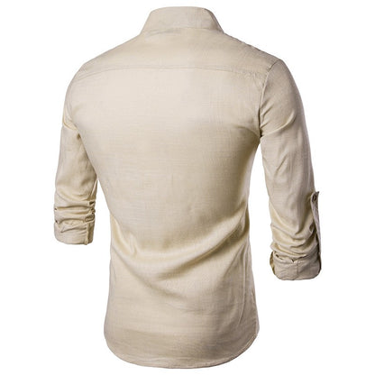 Euro Size Mens Linen Shirts Long Sleeve Button Down Solid Loose 2024 Spring Autumn Dress Henley Shirts Fashion Male Clothes