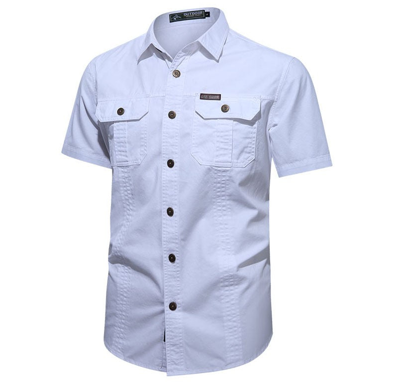 Men's Streetwear Casual Button Down Military Cargo Shirt Short Sleeve Cotton Dress Shirts For Hiking Fishing Golf Polos Shirts