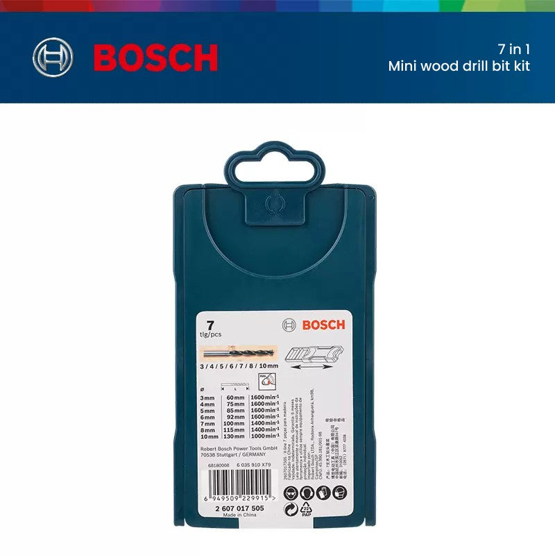 Bosch Kit de 7 Brocas para Madeira 7 Peças Profissional Acessório 3-10mm Indicado para Madeiras Macias e Duras