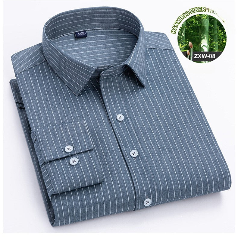 Bamboo Fiber Casual long-sleeve shirts for man elastic Anti-wrinkle striped slim fit formal shirt soft business designer clothes