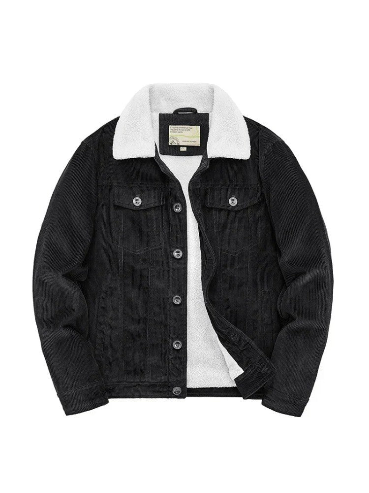Male Cotton Jackets Padded Warm Loose Parka Coat Corduroy Short Jacket Man Solid Fur Collar Windbreaker Winter Men Fleece Jacket