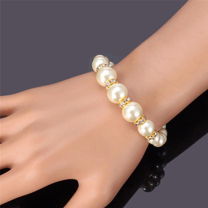 Conjunto 3 em 1 Elegante Colar, Brincos e Pulseira de Pérolas Simuladas Colar Longo Joias de Casamento para Noivas Presente